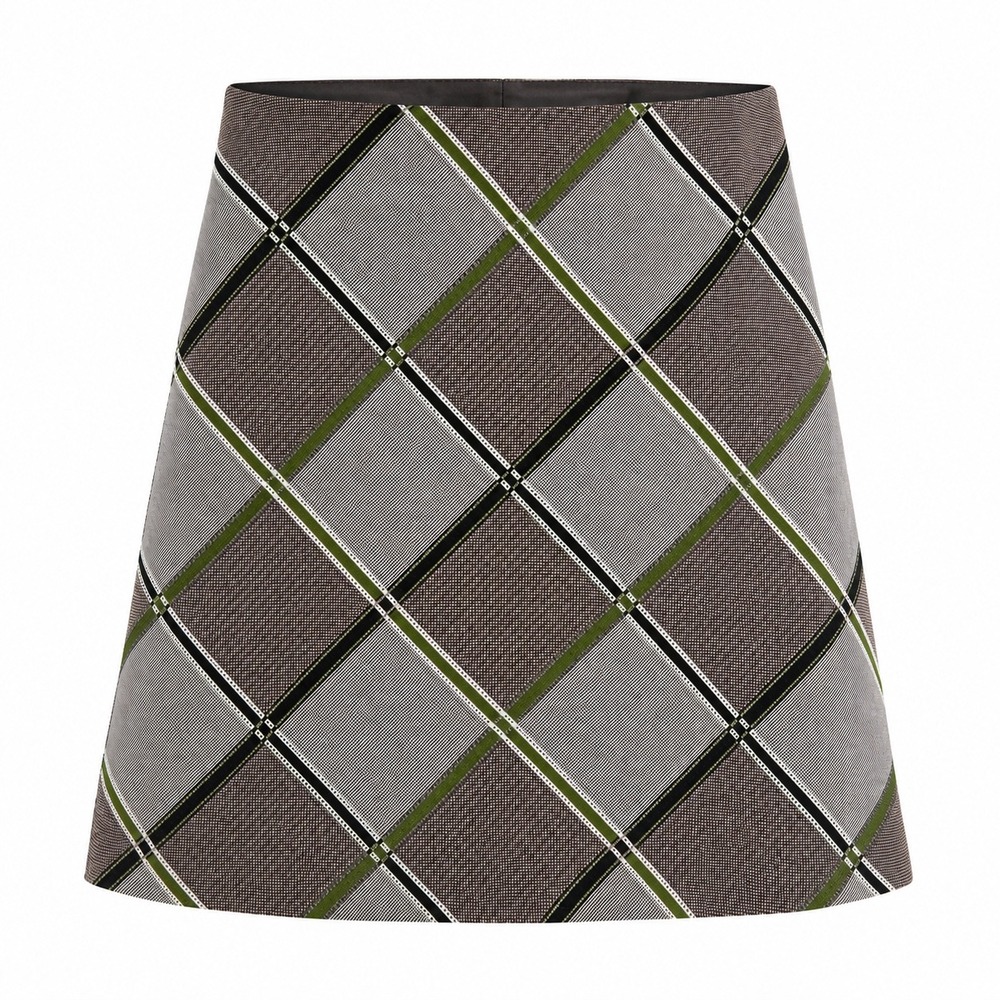 Worth Collection A-Line Skirt Brown Green Black Plaid Y2K Mini Cotton Blend 6